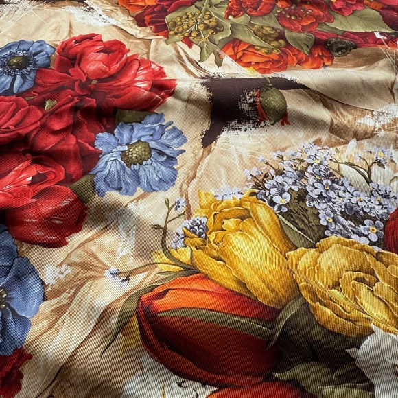 Vintage Mantero Collection VIII Silk Scarf florals on chocolate Brown - Picture 4 of 5